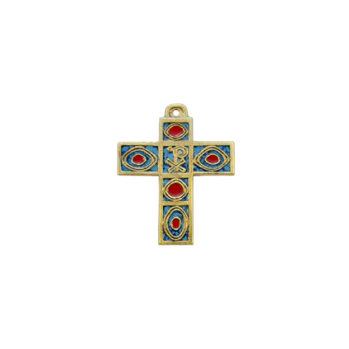 Croix en bronze à motifs géométriques et chrisme  – 10,5 cm – 987