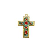 Croix médiévale en bronze émaillé et cabochons – 11 cm – 0195 vert | Les Tailleurs d'Images
