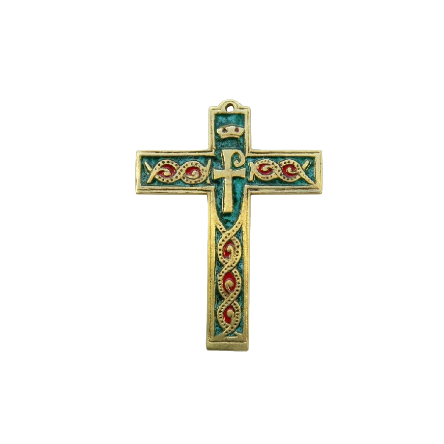 Croix murale Chrisme, style médiéval – 14 cm – 881 VERT_- Les Tailleurs d'Images