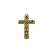 Croix murale avec Chrisme & feuillages – bronze véritable et émaux grand feu – 11 cm – 0196 vert | Les Tailleurs d'Images