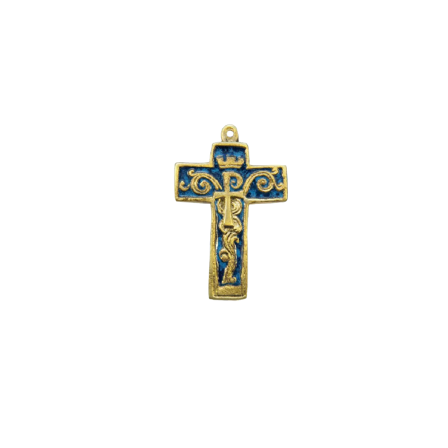 Croix murale chrisme et symboles, style baroque – 9 cm – 954 bleu - Les Tailleurs d'Images