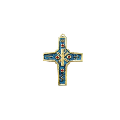 Croix murale en bronze émaillé : chrisme et volutes – 10,5 cm – 890