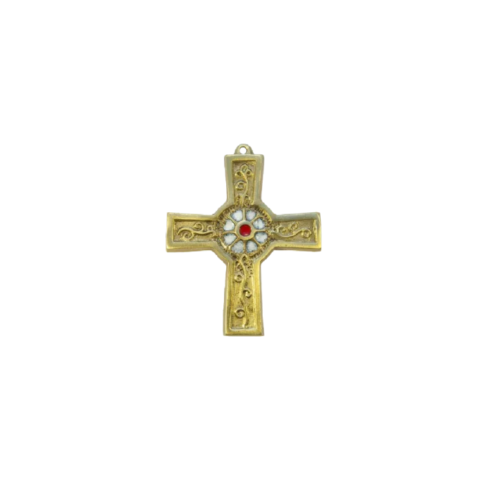 Croix murale médiévale avec rosace et émaux – 10 cm – 891