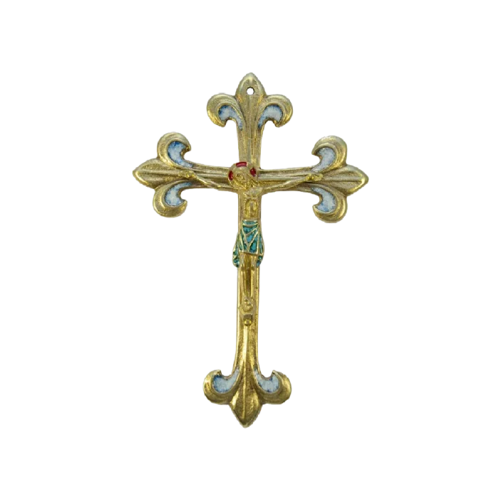 Crucifix Émaillé sur Croix Fleurdelisée en Bronze – 17cm – 0177-810