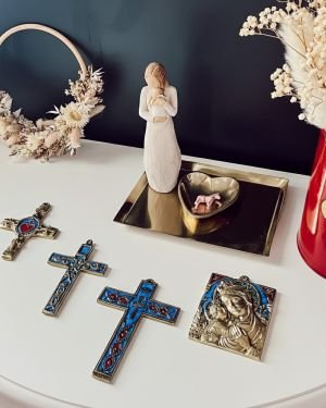 Vierge de tendresse à l&rsquo;Enfant, icône bronze & émaux limousins – 9 x 10 cm – 075