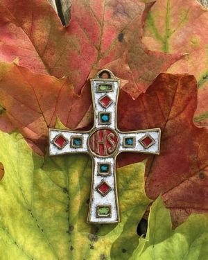 Croix murale en bronze émaillée IHS – 8,5 cm – 988