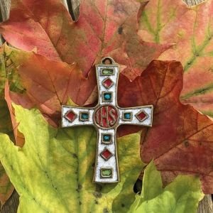 Croix murale en bronze émaillée IHS – 8,5 cm – 988