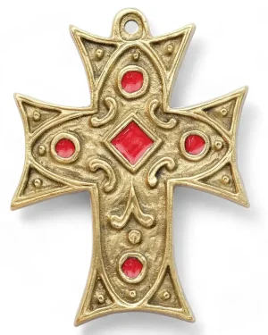 Croix médiévale murale en bronze émaillé, croix byzantine – 11,5 cm – 0215