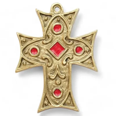 Croix médiévale murale en bronze émaillé, croix byzantine – 11,5 cm – 0215