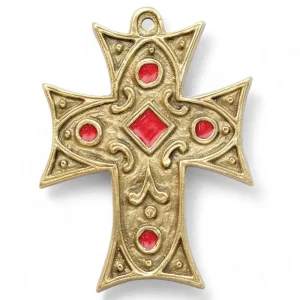 Croix médiévale murale en bronze émaillé, croix byzantine – 11,5 cm – 0215