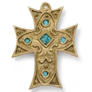 Croix médiévale murale en bronze émaillé, croix byzantine