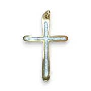 Croix pendentif, cadeau communion, cadeau baptême blanc et or