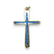 Croix pendentif, cadeau communion, cadeau baptême bleu et or