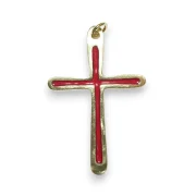 Croix pendentif, cadeau communion, cadeau baptême rouge et or