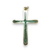 Croix pendentif, cadeau communion, cadeau baptême vert et or