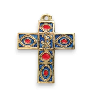 Croix en bronze à motifs géométriques et chrisme – 10,5 cm – 987