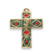 Croix en bronze à motifs géométriques et chrisme