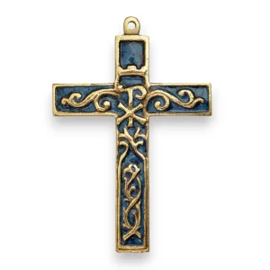 Croix murale Chrisme et volutes bronze émaillé, style baroque – 12 cm – 955