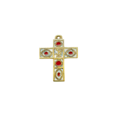 Croix en bronze à motifs géométriques et chrisme  – 10,5 cm – 987