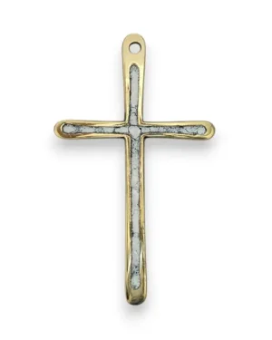 Fine croix d&rsquo;aube en bronze émaillé – 10 cm – 0194