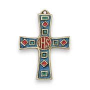 Croix médiévale avec cabochons et symbole IHS