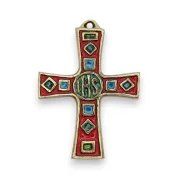 Croix médiévale avec cabochons et symbole IHS