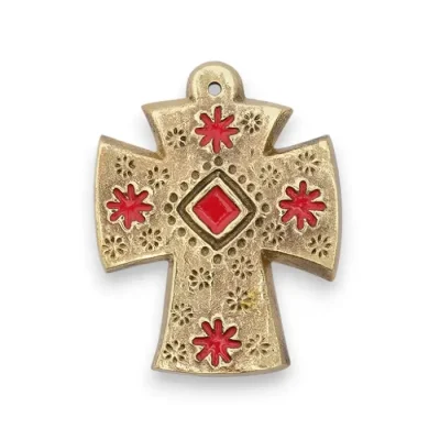 Croix médiévale étoilée, croix décorative florale – 9 cm – L28