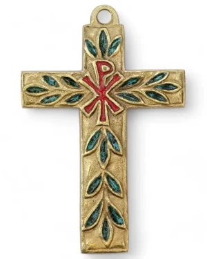 Croix décoration murale avec Chrisme & feuillages – 11 cm – 0196