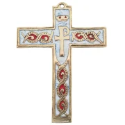 Croix murale médiévale émaillée blanche avec Chrisme