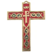 Croix murale médiévale émaillée rouge avec Chrisme