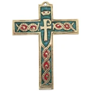 Croix murale médiévale émaillée verte avec Chrisme