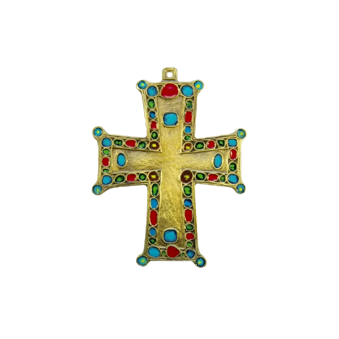 Croix murale décorative pommetée richement ornée de cabochons – 15 cm – 072
