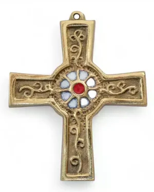 Croix murale médiévale avec rosace et émaux – 10 cm – 891