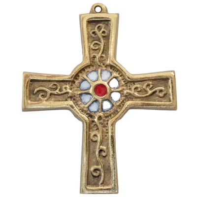 Croix murale médiévale avec rosace et émaux – 10 cm – 891