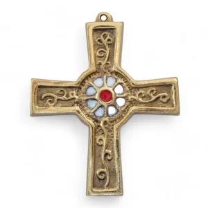 Croix murale médiévale avec rosace et émaux – 10 cm – 891