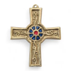 Croix murale médiévale avec rosace et émaux – 10 cm – 891