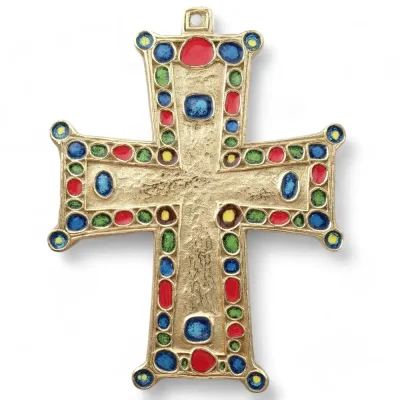 Croix murale décorative pommetée richement ornée de cabochons – 15 cm – 072