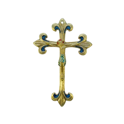 Crucifix Émaillé sur Croix Fleurdelisée en Bronze – 17cm – 0177-810