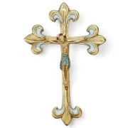 Crucifix Émaillé sur Croix Fleurdelisée en Bronze