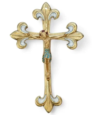 Crucifix Émaillé sur Croix Fleurdelisée en Bronze – 17cm – 0177-810