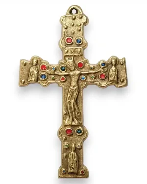 Crucifix roman, Christ et saints sur croix émaillée – 15 cm – 931