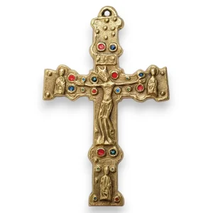 Crucifix roman, Christ et saints sur croix émaillée – 15 cm – 931