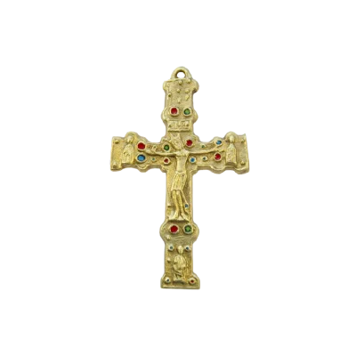 Crucifix roman, Christ et saints sur croix émaillée – 15 cm – 931