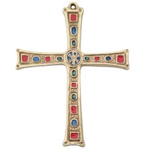 Grande croix murale, chrisme, bronze et cabochons - 16 cm - 05 | Les Tailleurs d'Images