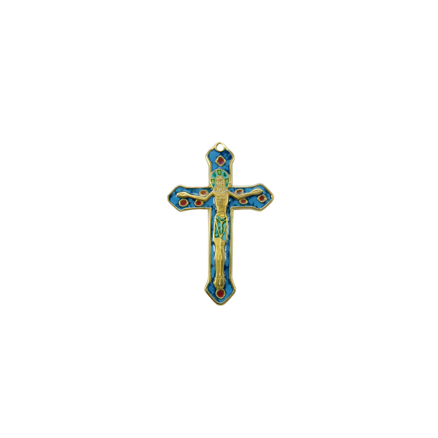 Crucifix mural sur croix urdée ou retranchée - 9 cm - 0138 bleu | Les Tailleurs d'Images