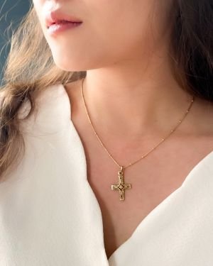 Croix trèfle et cabochons, bijou médiéval – 3 cm – 0162