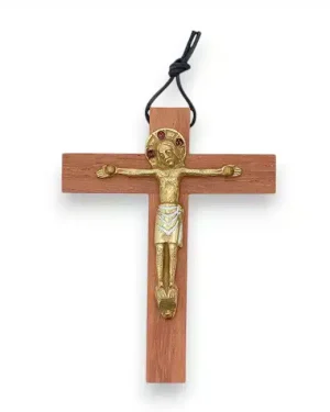 Christ Bronze émaillé sur croix bois ou croix d&rsquo;aube – 10 cm – 210