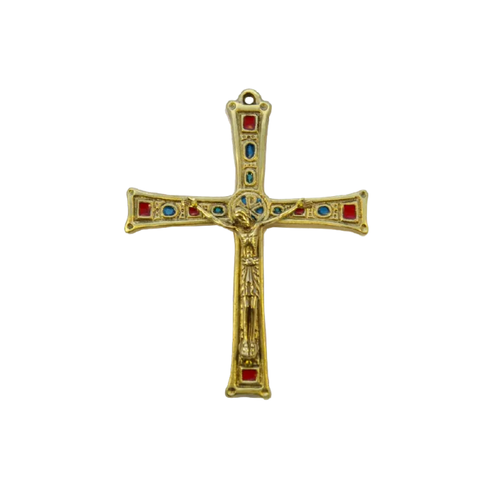 Crucifix médiéval sur grande croix émaillée – 16 cm – 05C90