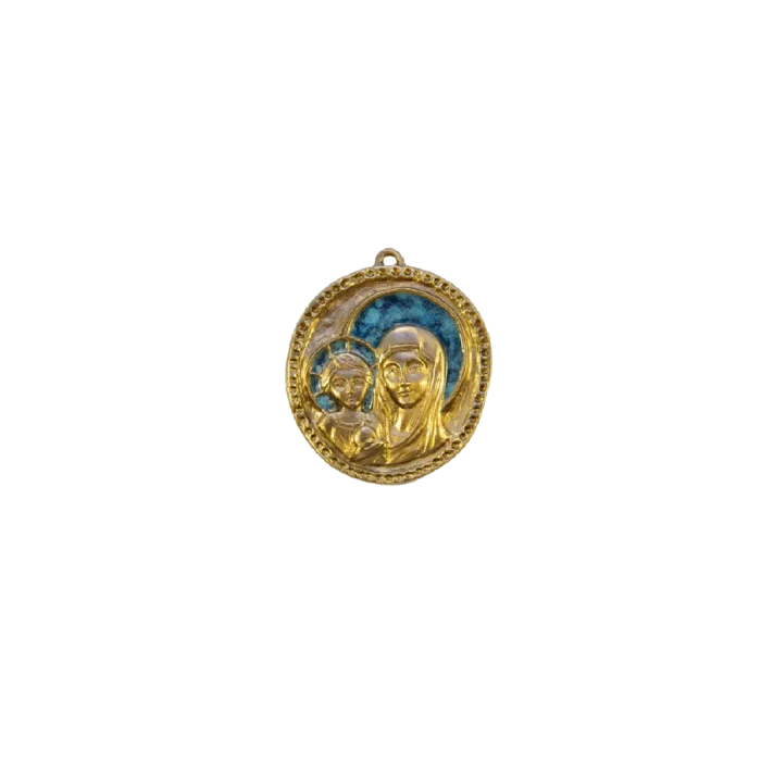 Bijou religieux Vierge à l’Enfant, Médaille ronde de berceau – 6,5 cm – 0114