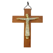 Christ en robe roman, crucifix en bronze émaillé sur bois – 19 cm – 903 BLANC_- Les Tailleurs d'Images